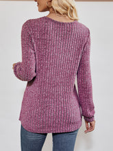 V-Neck Ribbed Long Sleeve Top Woman Blouses
