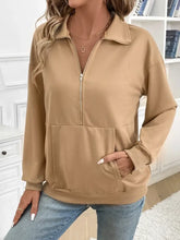 Half Zip Kangaroo Pocket Long Sleeve Sweatshirt Woman Sweatshirts