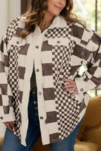 Plus Size Checkered Button Up Long Sleeve Jacket Chocolate Woman Outerwear
