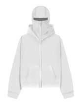 Men's Zip Up Long Sleeve Hoodie with Mask White