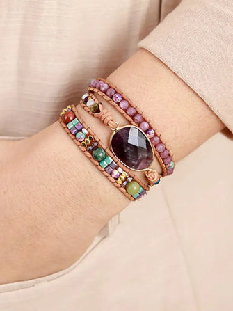 Triple-Layer Amethyst Bracelet Deep Purple One Size Necklaces