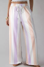 Pastel-striped wide-leg stripe multicolored print drawstring loose pants with side pockets and a comfortable waistband