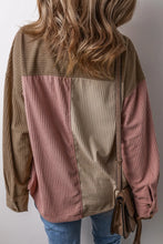 Button Up Color Block Long Sleeve Shacket