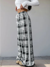 Perfee Drawstring Plaid Wide Leg Pants