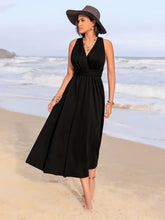 Surplice Sleeveless Ruched Midi Dress Casual Dresses