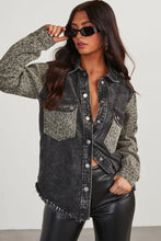Raw Hem Leopard Snap Down Denim Jacket Woman Outerwear