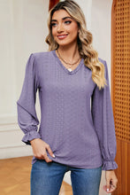 Eyelet V-Neck Flounce Sleeve T-Shirt Lilac
