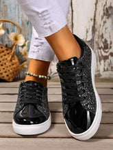 Sequin Lace Up Sneakers Black Woman Sneakers
