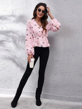Butterfly V-Neck Balloon Sleeve Peplum Blouse Woman Blouses