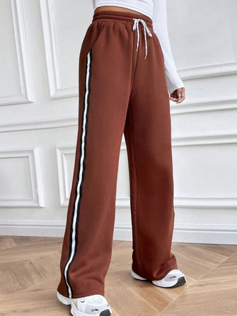 Drawstring Wide Leg Pants Brown