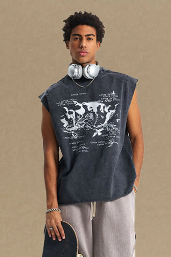 Men's Round Neck Graphic Tank Black