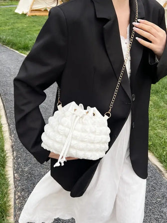 Bubble Textured Bucket Bag White One Size Shoulder Bags