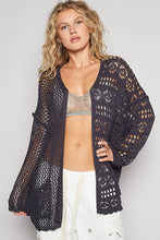 POL Open-Front Crochet Oversized Cardigan CHARCOAL