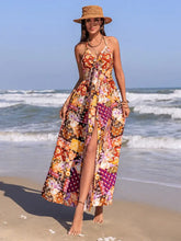 Slit Printed Halter Neck Cami Dress Multicolor Casual Dresses
