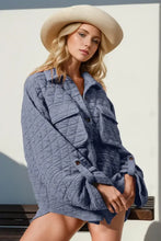 Double Take Button Up Quilted Shacket with Chest Pockets Dusty Blue Casual Dresses