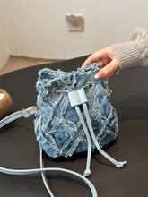 Drawstring Raw Hem Bucket Bag Shoulder Bags