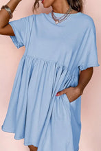 Round Neck Half Sleeve Mini Tee Dress Light Blue Casual Dresses