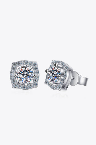 1 Carat Moissanite Geometric Stud Earrings Silver One Size