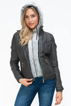 YMI Faux Layered Double-Zipper Jacket with Fuzzy Hood Woman Outerwear