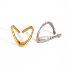 18k gold-plated and stainless steel wave ring set with gold heart and silver triangle shapes
