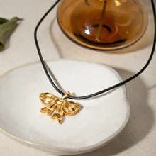 18K gold-plated bow pendant necklace on black cord