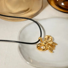 18K gold-plated bow pendant necklace on black cord