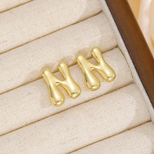 Shiny 18K gold-plated bubble letter M stud earrings