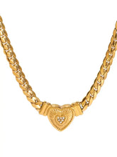 18K gold-plated inlaid zircon heart chain necklace with clear stones