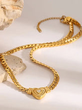 18K gold-plated inlaid zircon heart chain necklace with clear gemstone pendant