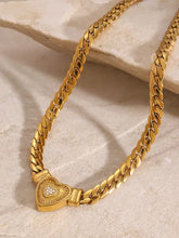 18k gold-plated chain necklace with inlaid zircon heart pendant