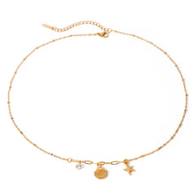 18K Gold Plated Necklace with Seashell Starfish and Crystal Charms