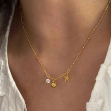 18K Gold Plated Necklace with Seashell Starfish and Crystal Charms