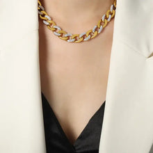 18k gold-plated chunky chain necklace with cubic zirconia accents