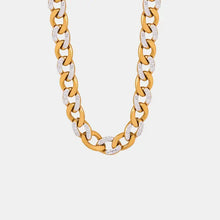 18k gold-plated chunky chain necklace with diamonds in Cuban link style