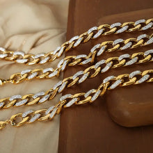 18k gold-plated chunky chain necklace with pavé diamonds, Cuban link style