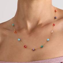 18K gold-plated colorful glass bead necklace with barrel beads