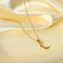 18K Gold Plated Crescent Moon Necklace with Crystals