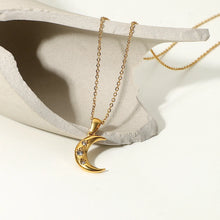 18K Gold Plated Crescent Moon Necklace with Crystals