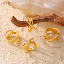 18K gold-plated crisscross ring with four intertwined X-shaped bands
