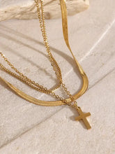 18k gold-plated cross necklace with layered chains and adjustable extension chain length