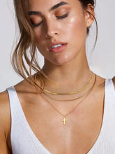 18k gold-plated cross necklace with layered chains and adjustable extension chain length