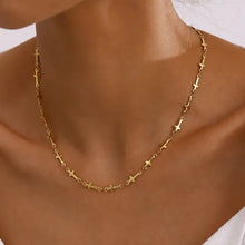 18K gold-plated cross necklace with gold-tone chain and small cross charms
