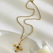 18k gold-plated cross necklace with tiger’s eye pendant
