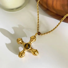 18k gold-plated cross necklace with tiger’s eye pendant in stainless steel