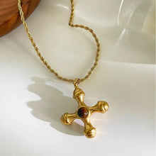 18k gold-plated cross necklace with tiger’s eye pendant