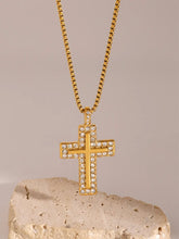 18K Gold Plated Cross Pendant Necklace Stainless Steel Chain Length Options