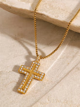 18K Gold Plated Cross Pendant Necklace Stainless Steel Chain Length Options