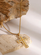 18K Gold Plated Cross Pendant Necklace Stainless Steel Chain Length Options