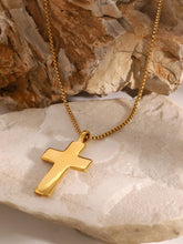 18K Gold Plated Cross Pendant Necklace Stainless Steel Chain Length Options
