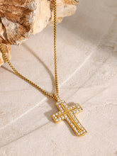 18K Gold Plated Cross Pendant Necklace Stainless Steel Chain Length Options Gold One Size